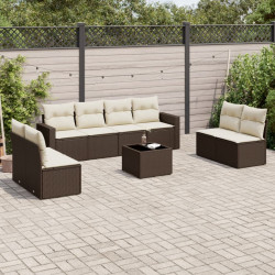 9 Pcs conjunto sofás p/ jardim c/ almofadões vime PE castanho