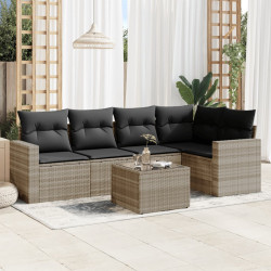 6 Pcs conj. sofás jardim com almofadões vime PE cinzento-claro
