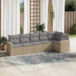 6 Pcs conjunto de sofás p/ jardim com almofadões vime PE bege