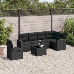 7 Pcs conjunto de sofás p/ jardim c/ almofadões vime PE preto