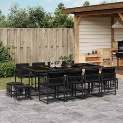 13 Pcs conjunto de jantar p/jardim com almofadões vime PE preto