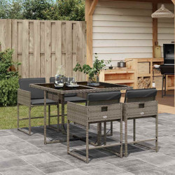 5 Pcs conjunto de jantar p/ jardim c/ almofadões vime PE cinza