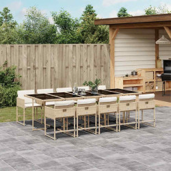 11 Pcs conjunto de jantar p/ jardim com almofadões vime PE bege