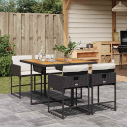 5 Pcs conjunto de jantar p/ jardim c/ almofadões vime PE preto
