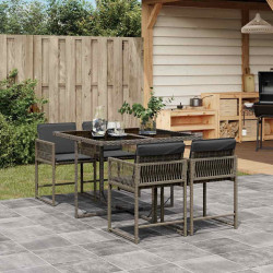 5 Pcs conjunto de jantar p/ jardim c/ almofadões vime PE cinza
