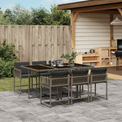 7 Pcs conjunto de jantar p/ jardim c/ almofadões vime PE cinza