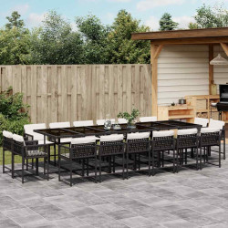 17 Pcs conjunto de jantar p/ jardim c/ almofadões vime PE preto