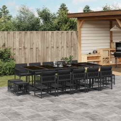 15 Pcs conjunto de jantar p/jardim com almofadões vime PE preto
