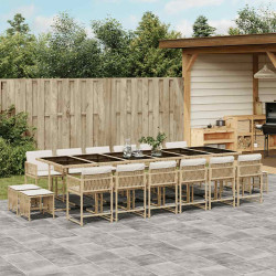 17 Pcs conjunto de jantar p/ jardim c/ almofadões vime PE bege