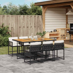 7 Pcs conjunto de jantar p/ jardim c/ almofadões vime PE preto