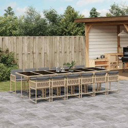 13 Pcs conj. jantar jardim c/ almofadões vime PE bege misturado