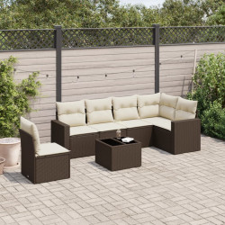 7 Pcs conjunto de sofás jardim c/ almofadões vime PE castanho