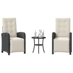 3 Pcs conjunto de bistrô com almofadões vime PE preto