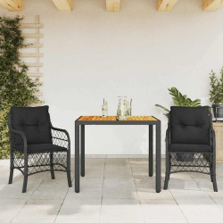 3 Pcs conjunto de bistrô com almofadões vime PE preto