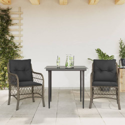 3 Pcs conjunto bistrô com almofadões vime PE cinza