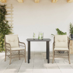 3 Pcs conjunto bistrô com almofadões vime PE bege