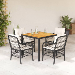 5 Pcs conjunto de jantar p/ jardim c/ almofadões vime PE preto
