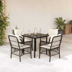 5 Pcs conjunto jantar p/ jardim c/ almofadões vime PE castanho