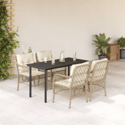 5 Pcs conjunto de jantar p/ jardim com almofadões vime PE bege