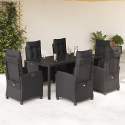 7 Pcs conjunto de jantar p/ jardim c/ almofadões vime PE preto