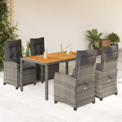 5 Pcs conjunto de jantar p/ jardim c/ almofadões vime PE cinza