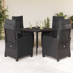 5 Pcs conjunto de jantar p/ jardim c/ almofadões vime PE preto