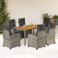 7 Pcs conjunto de jantar p/ jardim c/ almofadões vime PE cinza