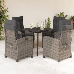 5 Pcs conjunto de jantar p/ jardim c/ almofadões vime PE cinza