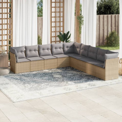9 Pcs conjunto de sofás p/ jardim com almofadões vime PE bege