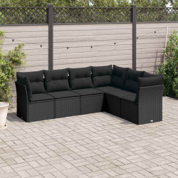 6 Pcs conjunto sofás de jardim c/ almofadões vime PE preto