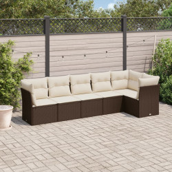 6 Pcs conjunto de sofás jardim c/ almofadões vime PE castanho