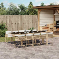 11 Pcs conjunto de jantar p/ jardim com almofadões vime PE bege