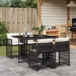 5 Pcs conjunto de jantar p/ jardim c/ almofadões vime PE preto