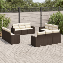 12 Pcs conjunto de sofás jardim com almofadões vime PE castanho