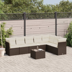 8 Pcs conjunto sofás de jardim c/ almofadões vime PE castanho