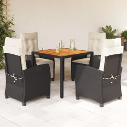 5 Pcs conjunto de jantar p/ jardim c/ almofadões vime PE preto