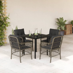 5 Pcs conjunto de jantar p/ jardim c/ almofadões vime PE cinza
