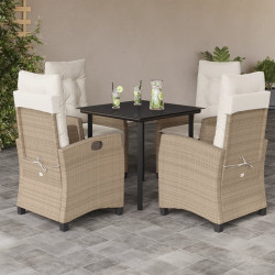5 Pcs conjunto de jantar p/ jardim com almofadões vime PE bege