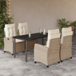 5 Pcs conjunto de jantar p/ jardim com almofadões vime PE bege