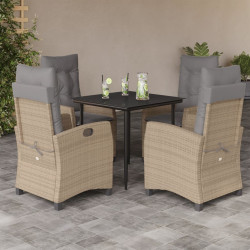 5Pcs conj. jantar jardim c/ almofadões vime PE bege misturado