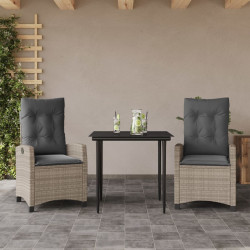 3 Pcs conjunto de jantar p/ jardim c/ almofadões cinzento claro
