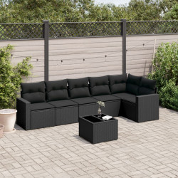 7 Pcs conjunto de sofás p/ jardim c/ almofadões vime PE preto