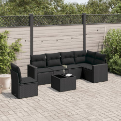 7 Pcs conjunto de sofás p/ jardim c/ almofadões vime PE preto