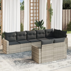 8 Pcs conj. sofás jardim c/ almofadões vime PE cinzento-claro