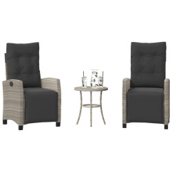 3 Pcs conjunto bistrô com almofadões vime PE cinzento claro