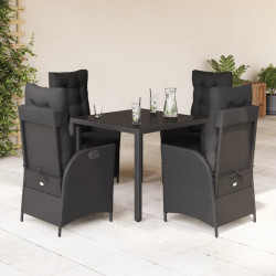 5 Pcs conjunto de jantar p/ jardim c/ almofadões vime PE preto