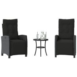 3 Pcs conjunto de bistrô com almofadões vime PE preto