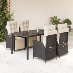 5 Pcs conjunto de jantar p/ jardim c/ almofadões vime PE preto