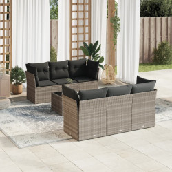 7 Pcs conj. sofás jardim com almofadões vime PE cinzento-claro
