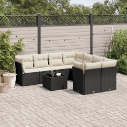 9 Pcs conjunto de sofás p/ jardim c/ almofadões vime PE preto